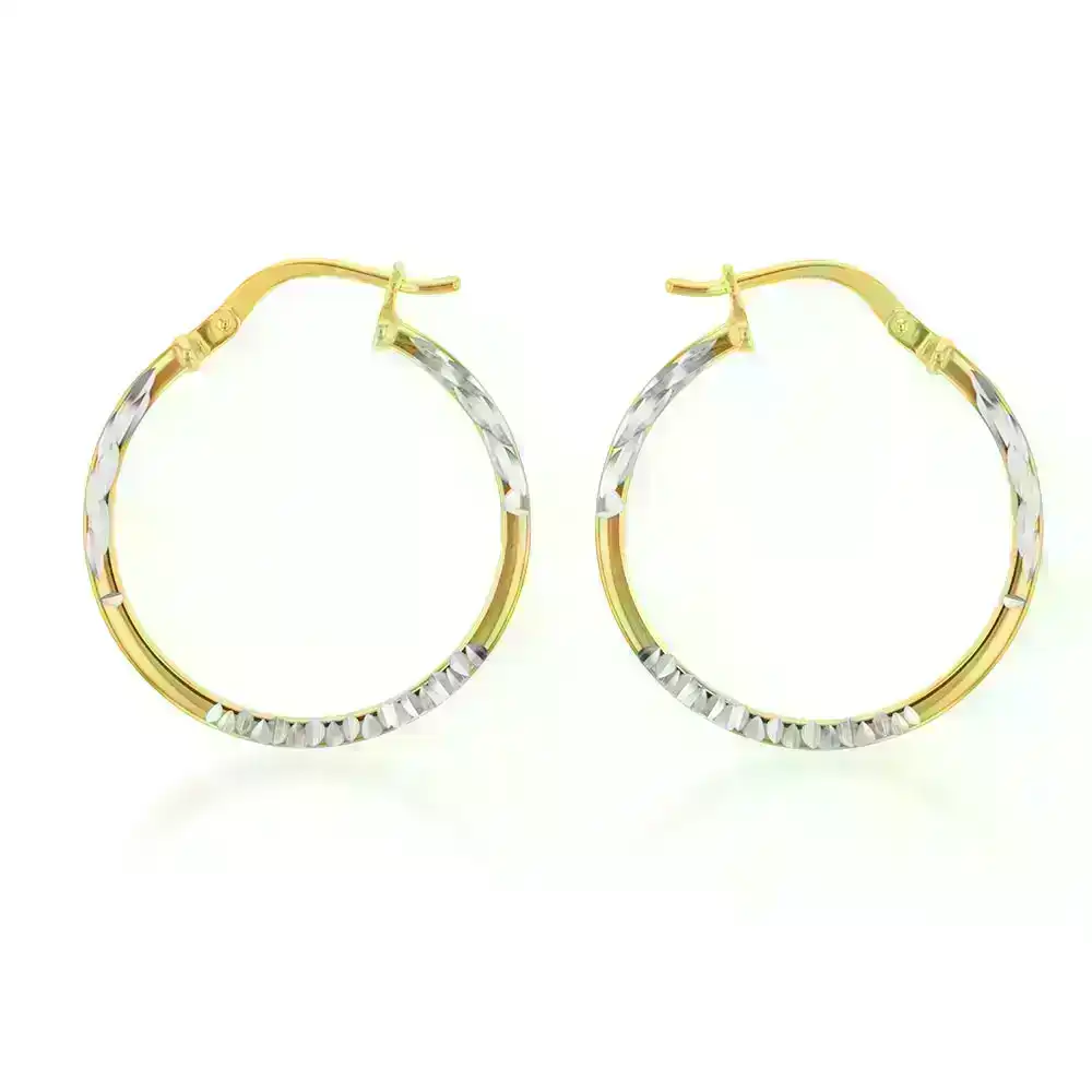 9ct Silverfilled Yellow Gold Diamond Cut 20mm Hoop Earrings