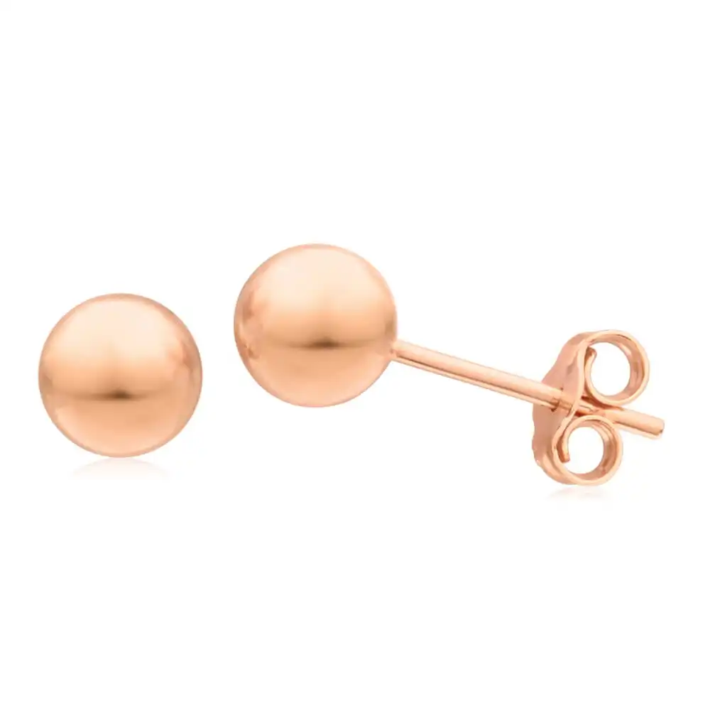 Rose Gold Plated Sterling Silver Ball 6mm Stud Earrings