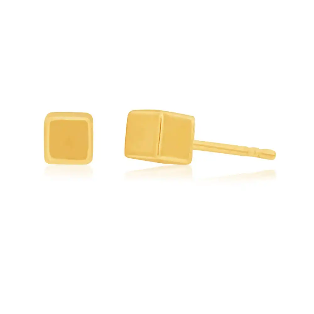 9ct Yellow Gold 3D Cube 3mm Studs