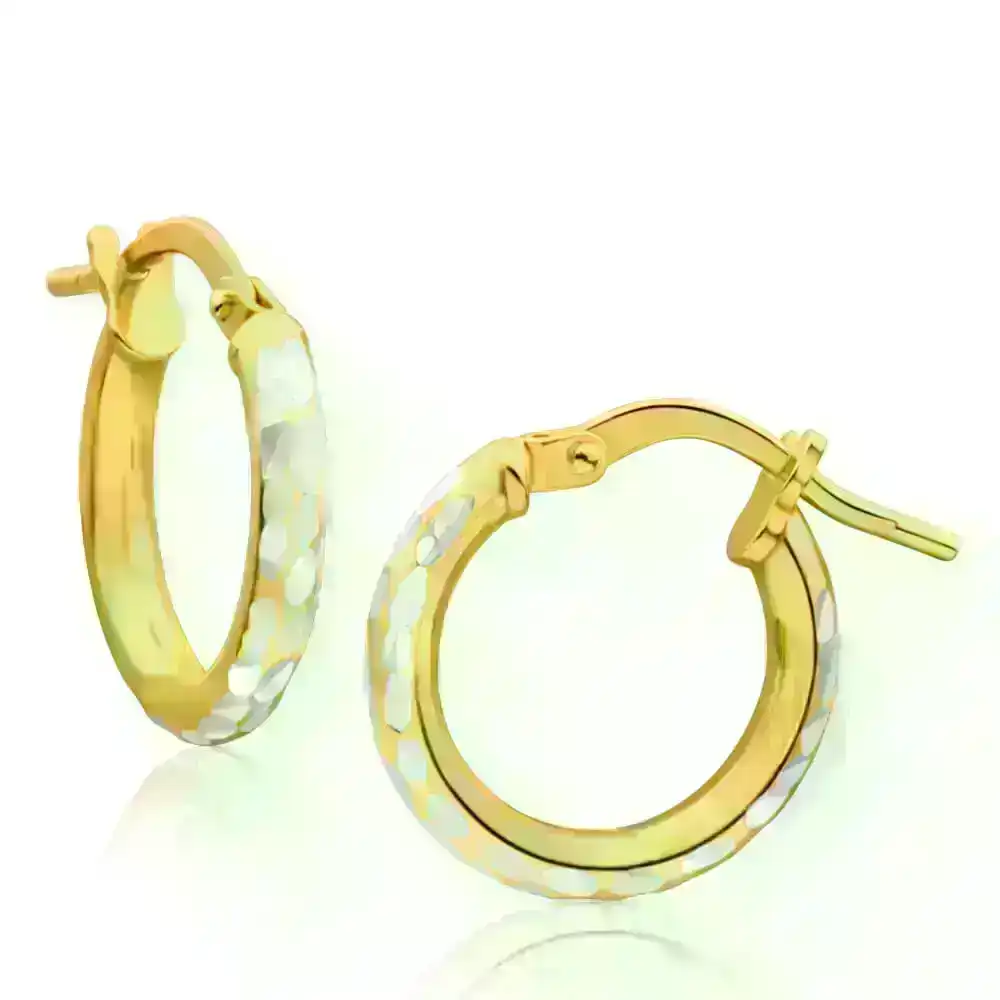9ct Yellow Gold Silver Filled 10mm Hoop Earrings With Diamond Cut Feature