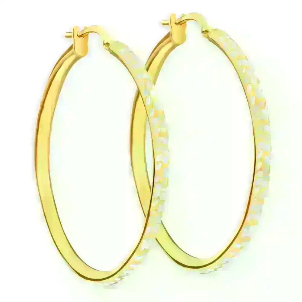 9ct Yellow Gold Silver Filled 30mm Hoop Earrings with diamond cut feature