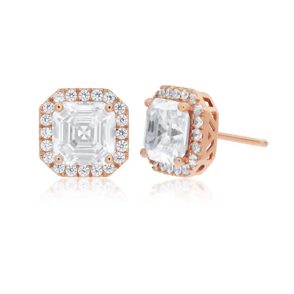 Sterling Silver Rose Gold Plated Cubic Zirconia Stud Earrings