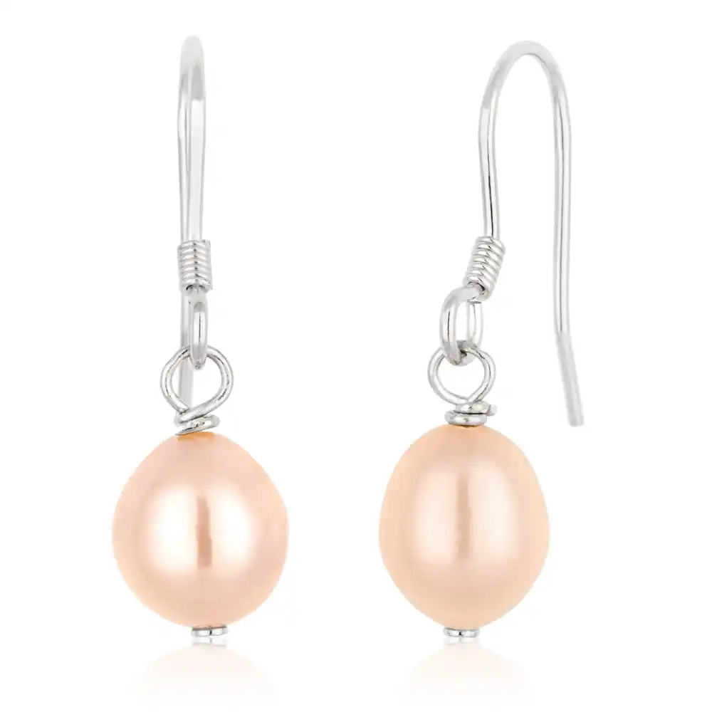 Pink 6x8mm Freshwater Pearl Drop Earrings
