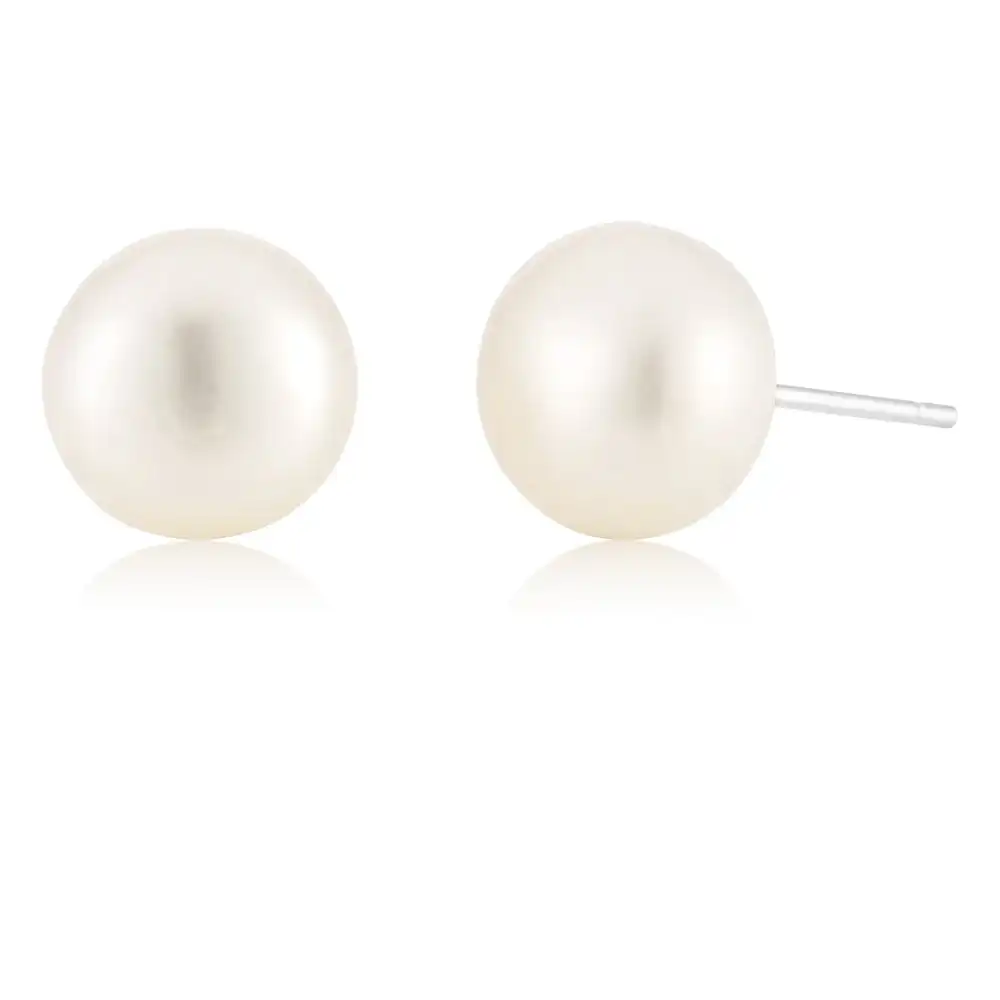 White 9.5-10mm Freshwater Pearl Stud Earrings