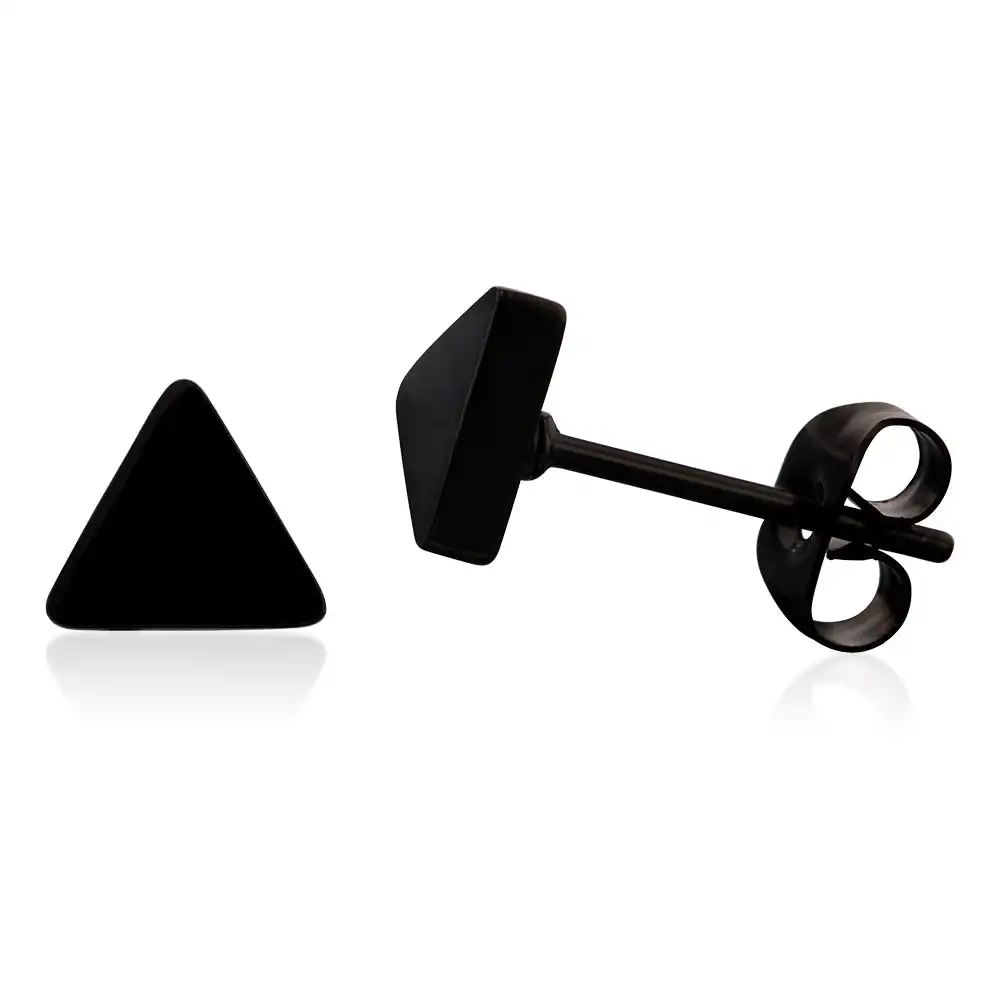 Stainless Steel Black Triangle 6X6.5mm Stud Earrings