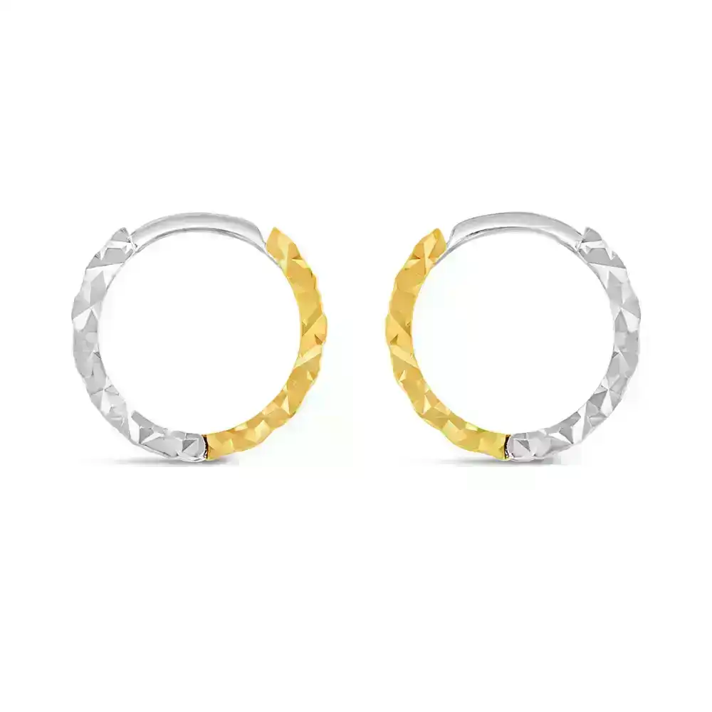 9ct Yellow And White Gold Two Tone Patterned Hoop Earring