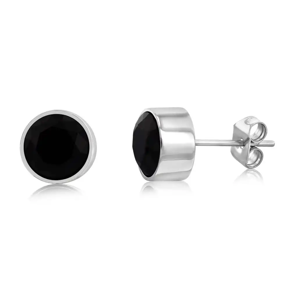 Stainless Steel Black Stone 7mm Stud Earrings