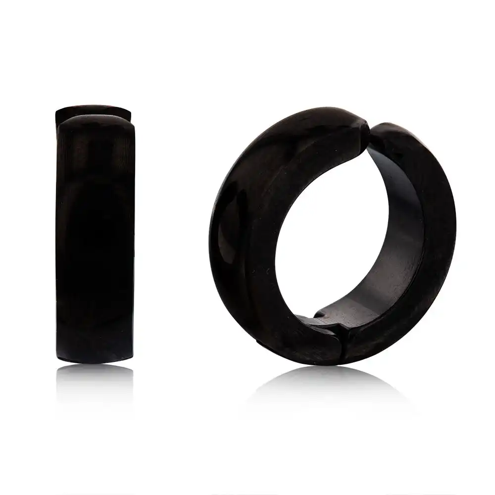 Stainless Steel Black 4mm Wide Clip On Huggies Earrings