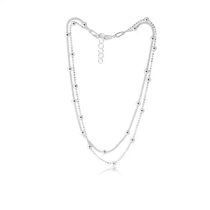 Sterling Silver Beaded Double Link 25cm+2cmExtender Anklet