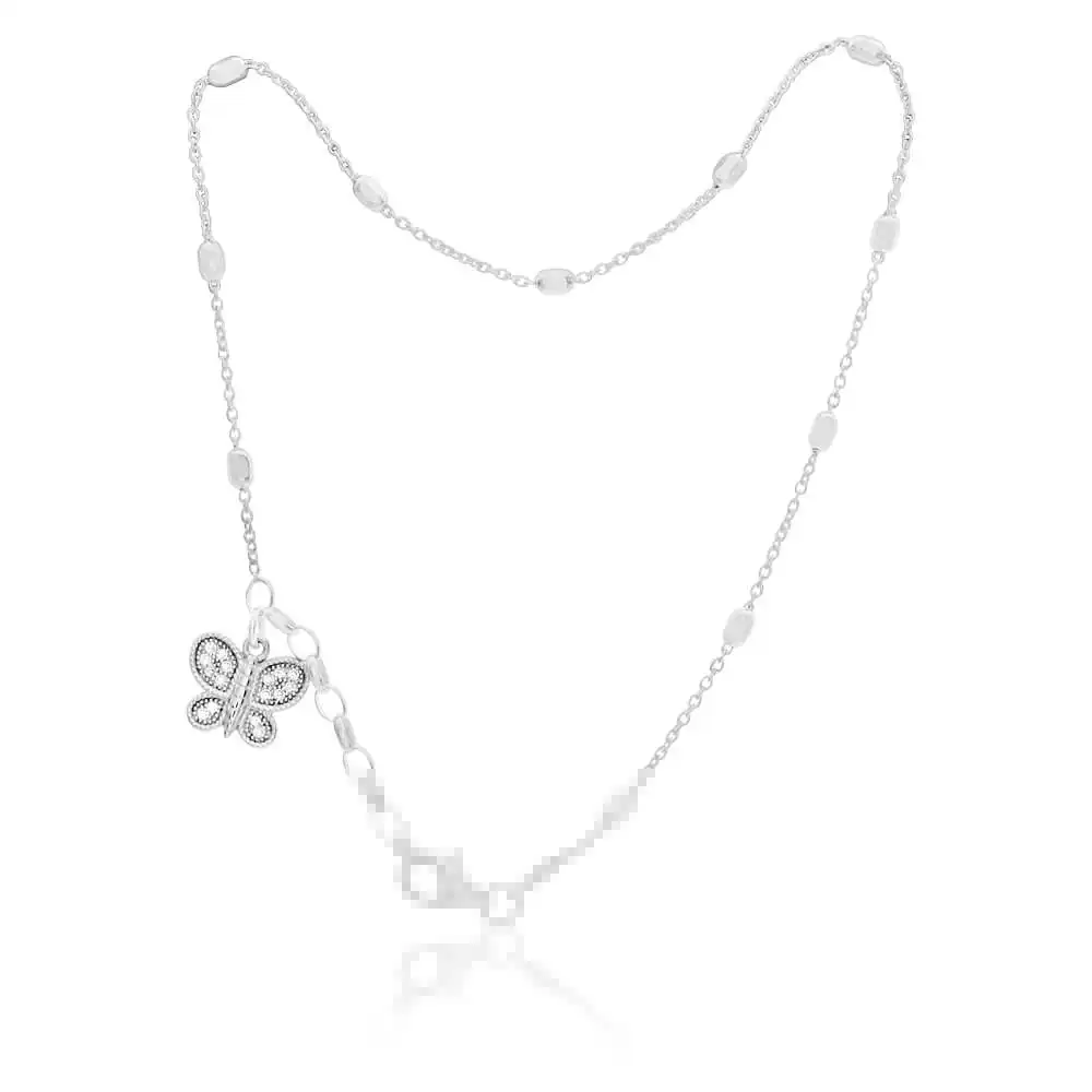 Sterling Silver Cubic Zirconia Charm Butterfly 26cm Anklet