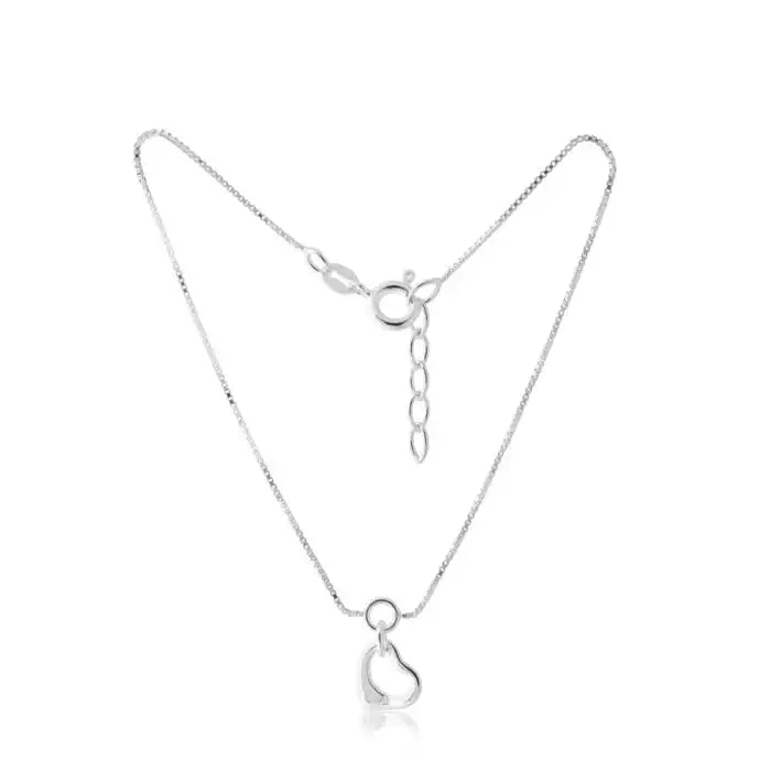 Sterling Silver Open Heart Charm 25cm Box Link Anklet