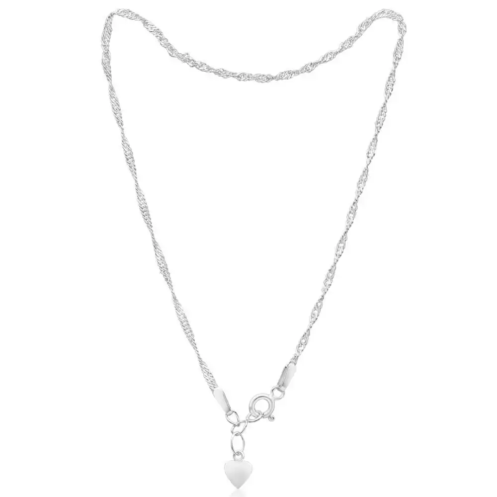 Sterling Silver 26cm Singapore Chain Anklet with Drop Heart