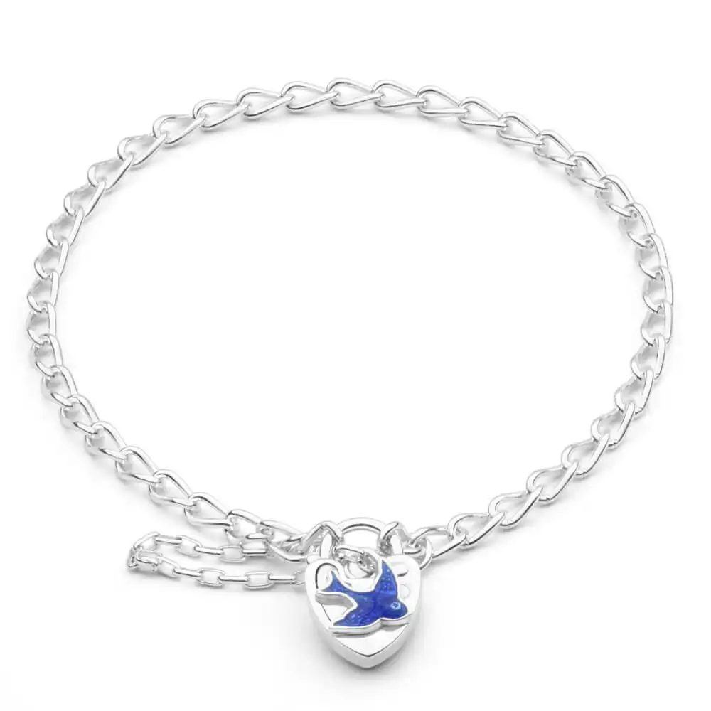 Sterling Silver Bluebird Curb Padlock Bracelet 16cm