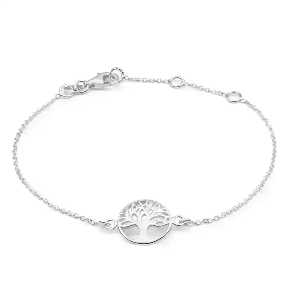 Sterling Silver 19cm Tree Of Life Round Trace Bracelet