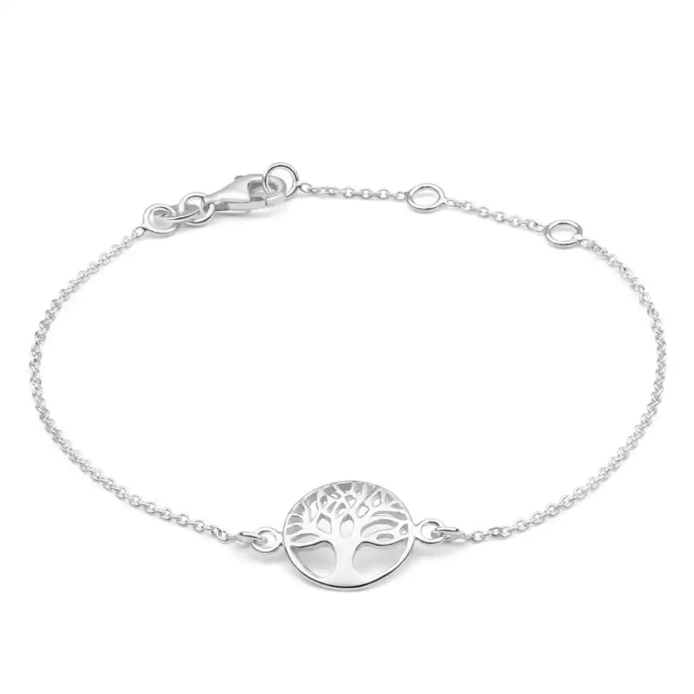 Sterling Silver 19cm Tree Of Life Round Trace Bracelet