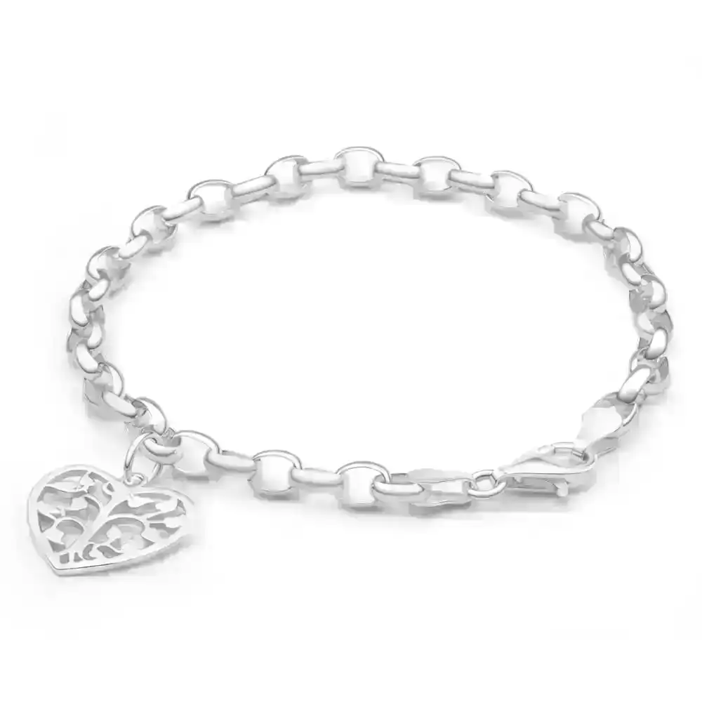 Sterling Silver Belcher Tree Of Life Heart Charm 18cm Bracelet