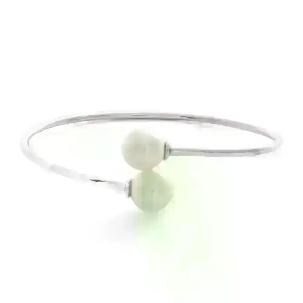 Sterling Silver Rhodium Plated Simulated Pearl Bangle