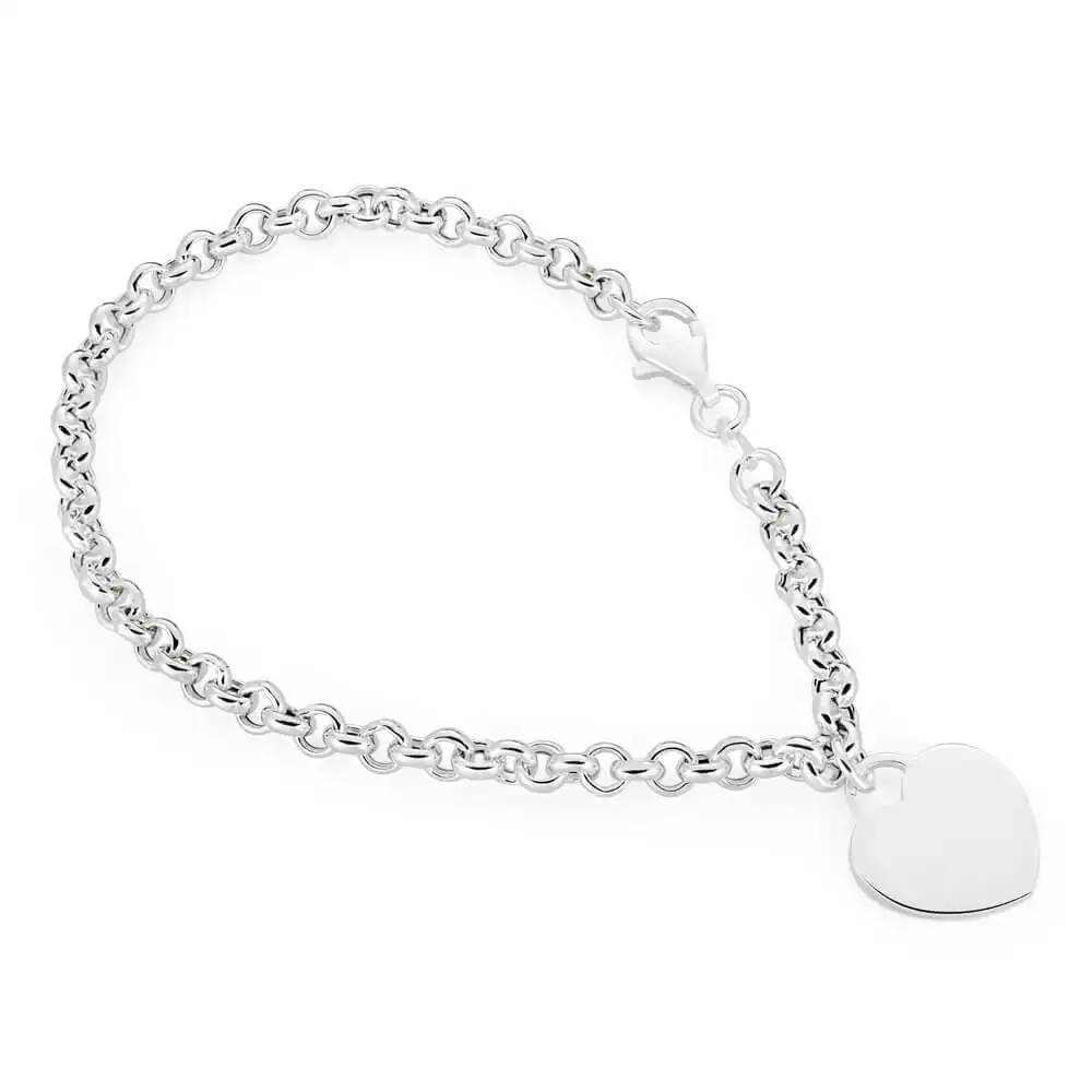 Sterling Silver Belcher Bracelet 19cm with Small Heart Charm