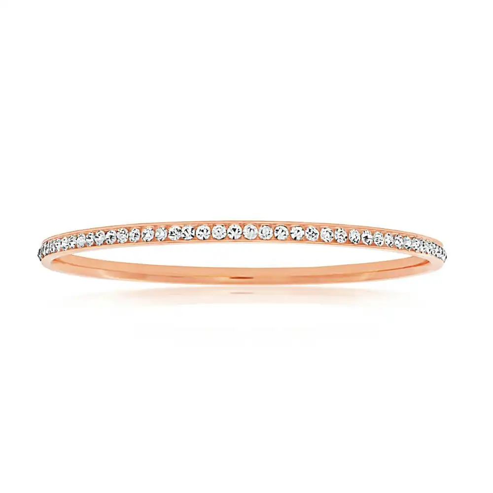 Stainless Steel Rose Gold Plated Crystal 3mmx65mm Bangle