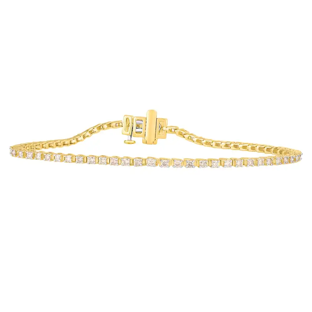 9ct Yellow Gold 1 Carat Diamond Tennis Bracelet set with 68 Brilliant Diamonds 17.5cm