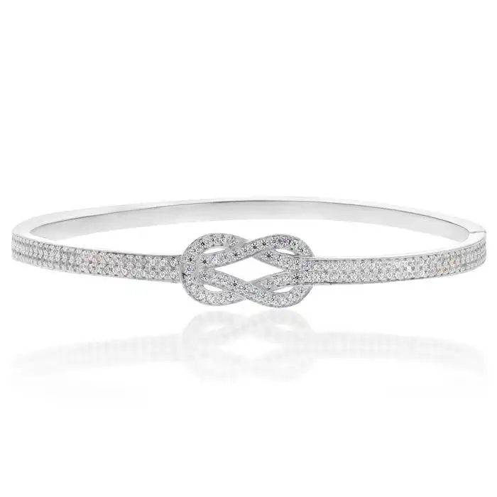 Sterling Silver Cubic Zirconia Knot Hinged Bangle