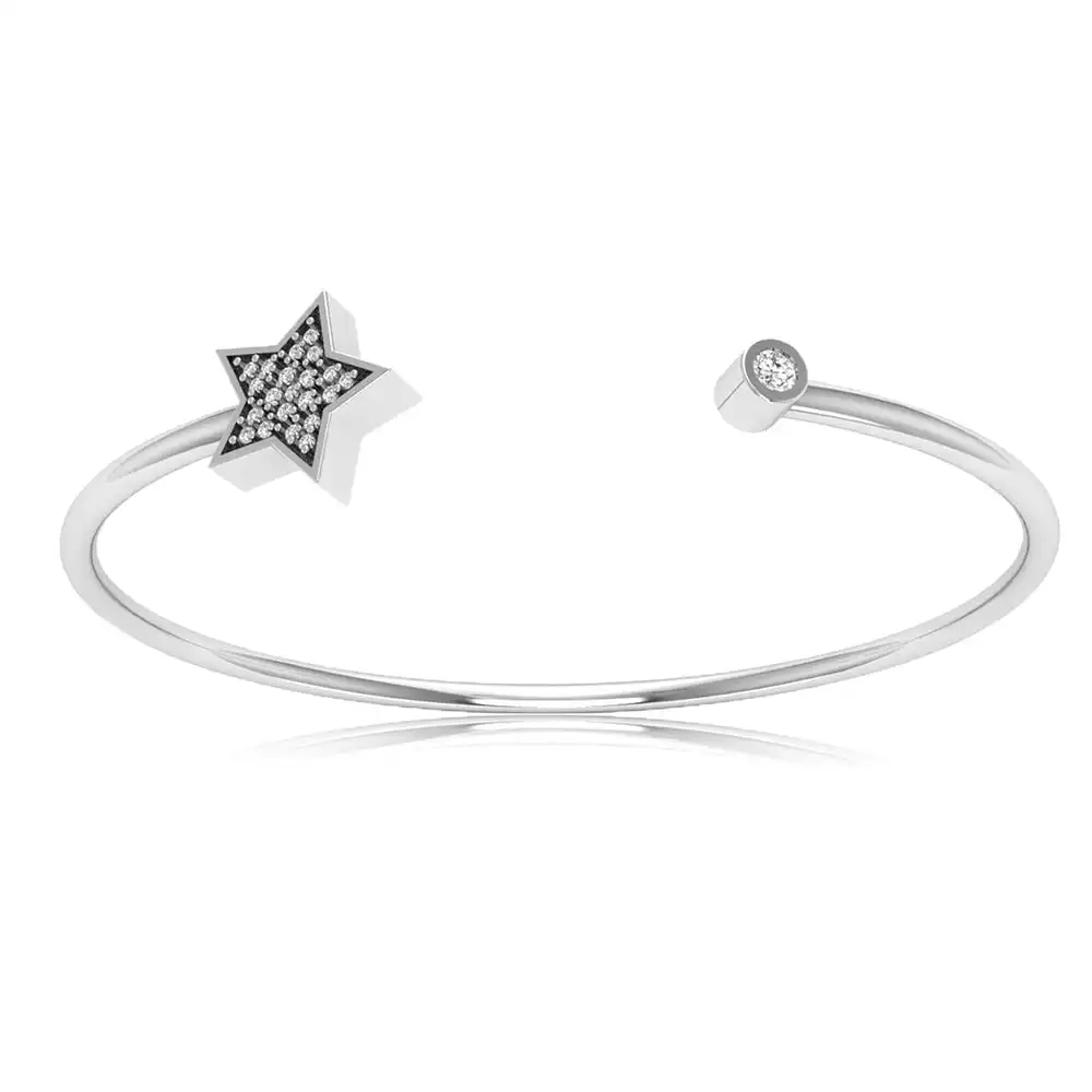 Sterling Silver Cubic Zirconia Star Open Adjustable Bangle