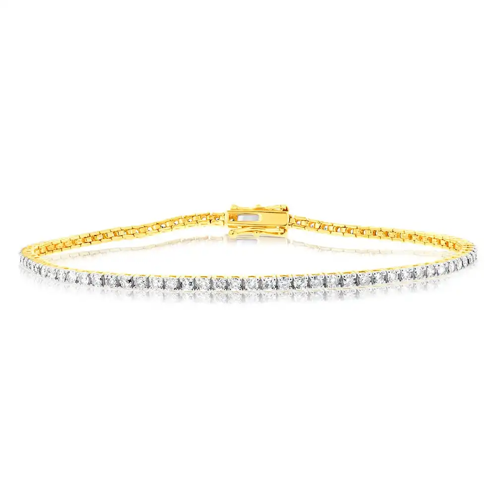 9ct Yellow Gold 2 Carat Diamond Tennis Bracelet with 82 Brilliant Diamonds