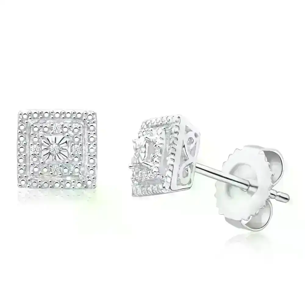 Sterling Silver Brilliant Cut Diamond Stud Earrings