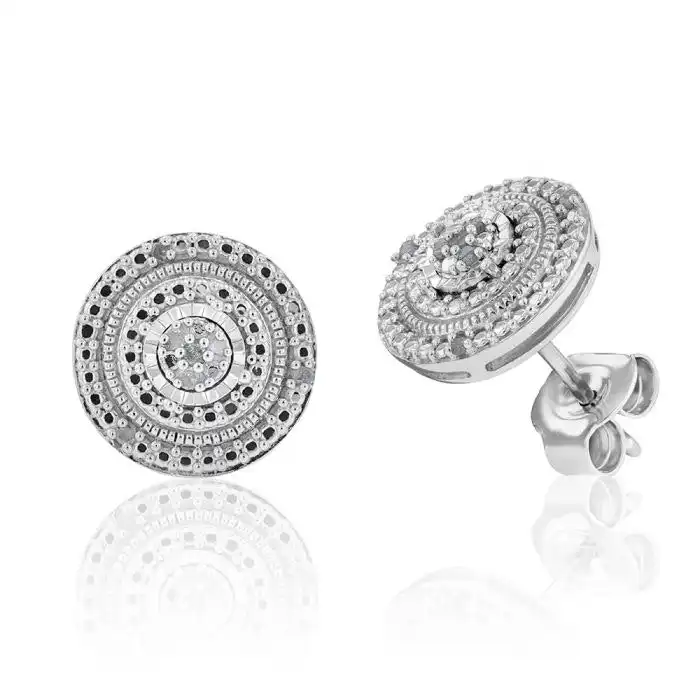 Sterling Silver Diamond Stud Earring Set with 14 Brilliant Diamonds