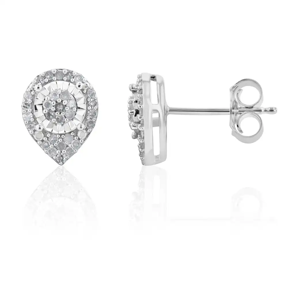 Sterling Silver 1/5 Carat Diamond Stud Earrings set with 58 Brilliant Diamonds