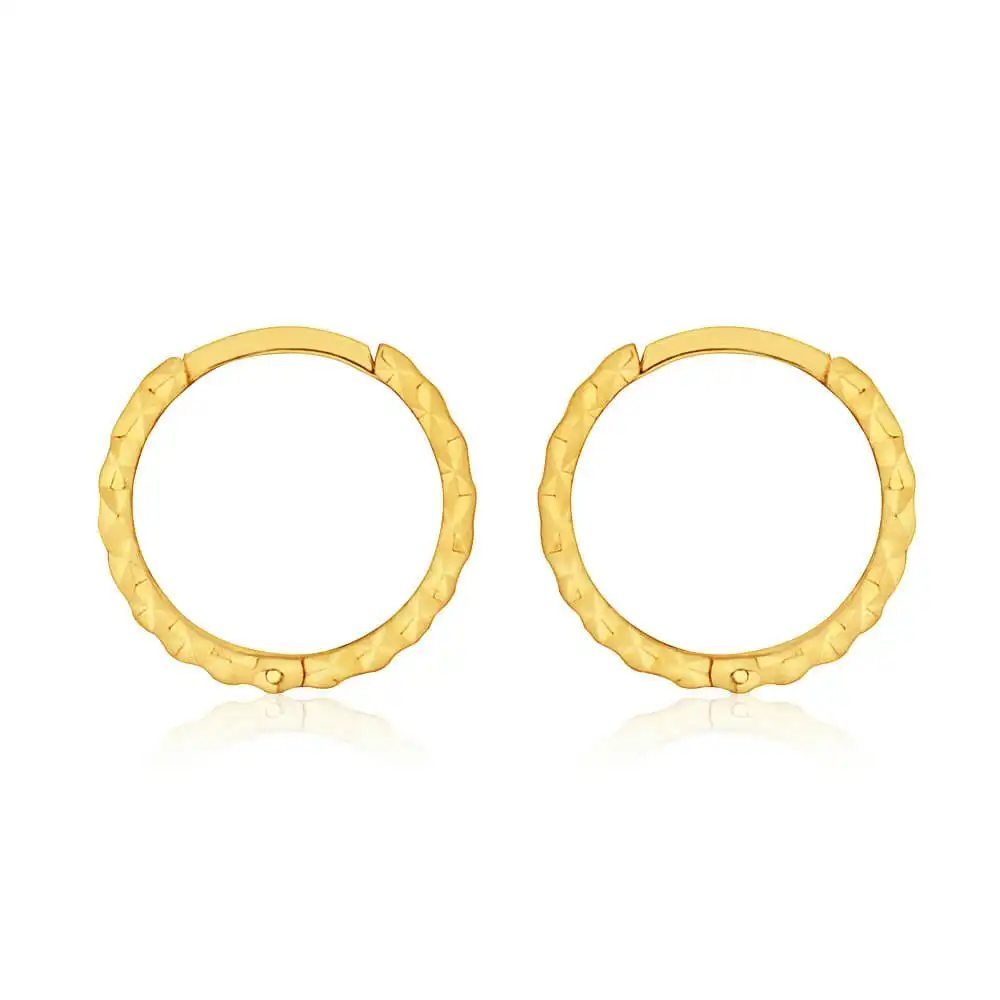 9ct Yellow Gold 8mm Dicut Hoop Earrings