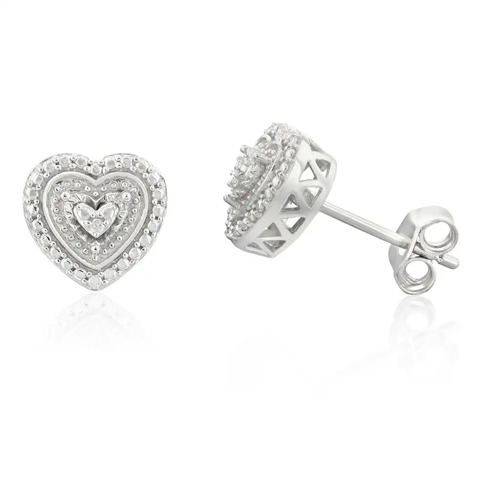 Diamond Heart Shape Earring Studs in Sterling Silver