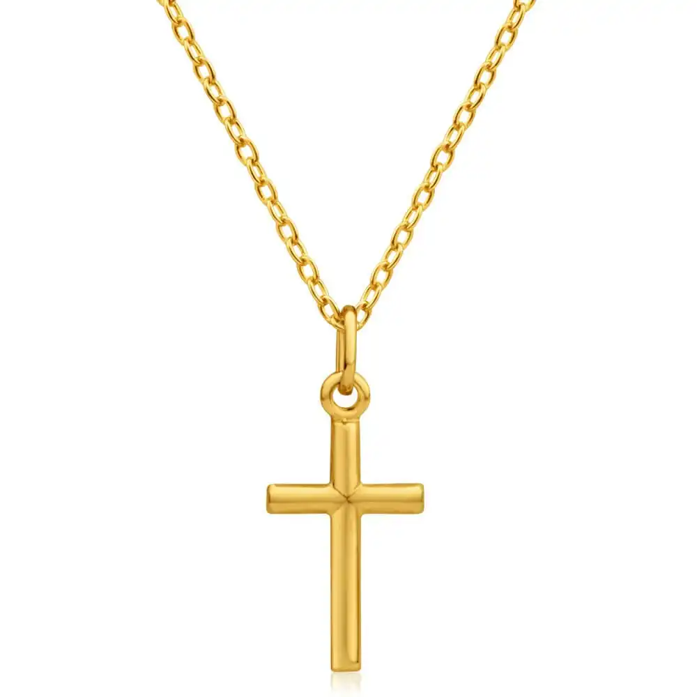 9ct Yellow Gold Silver Filled Barrel Cross 17mm Pendant