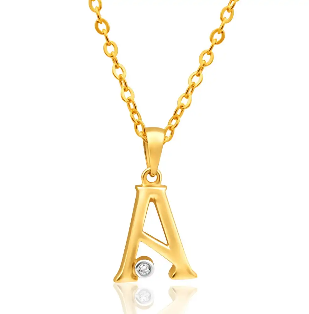 9ct Yellow Gold Pendant Initial A set with diamond