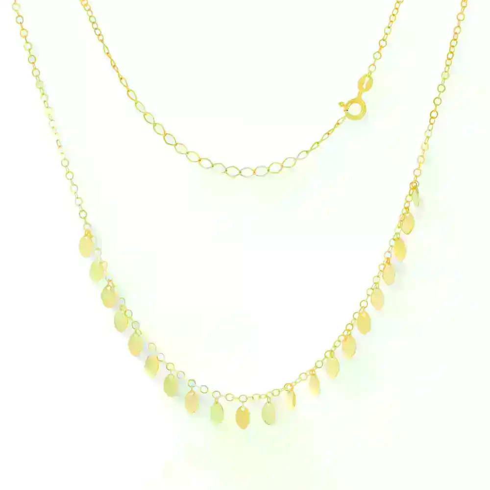 9ct Yellow Gold Silverfilled Small Gold Leaves On 30+7cm Choker Chain