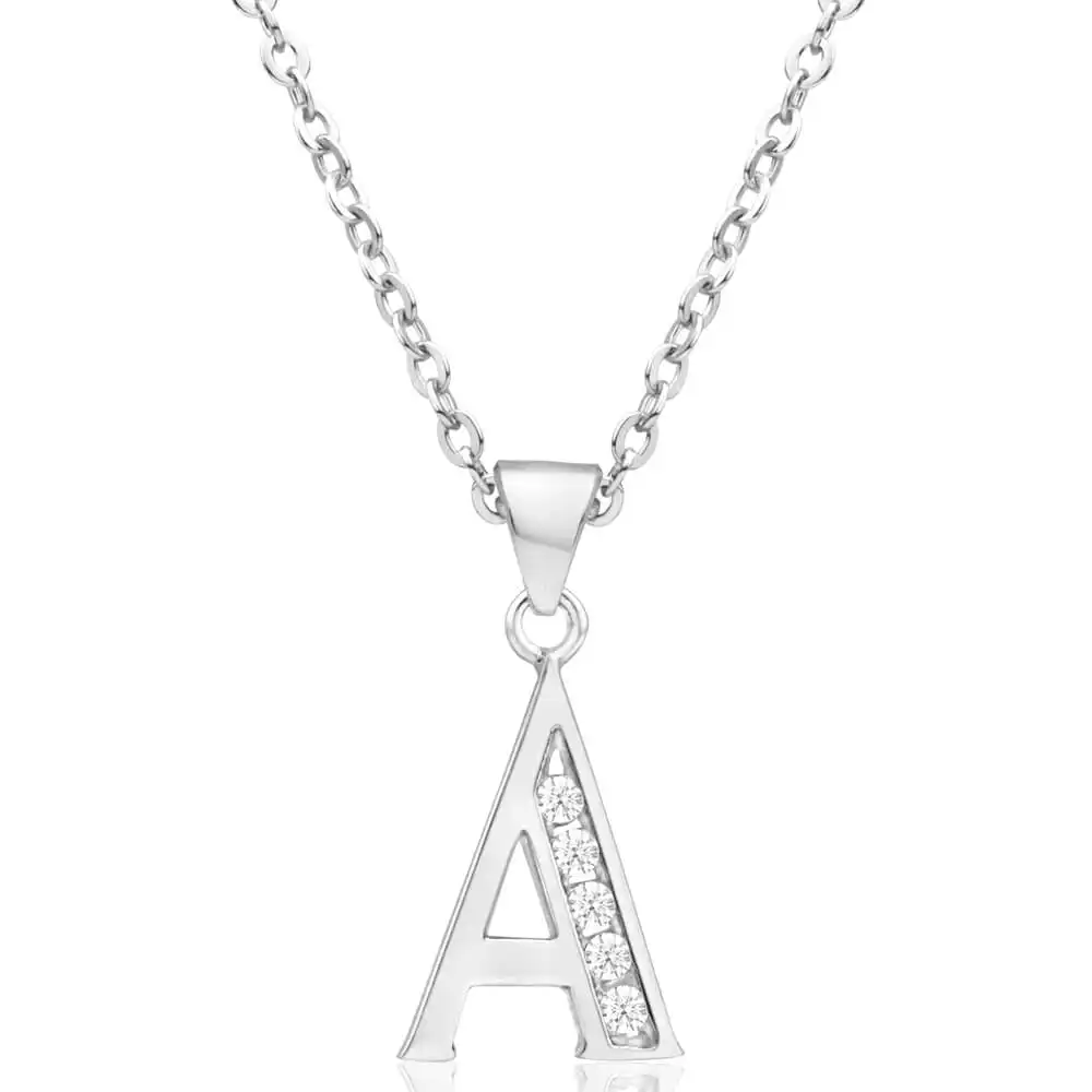 Sterling Silver Cubic Zirconia Initial "A" Pendant