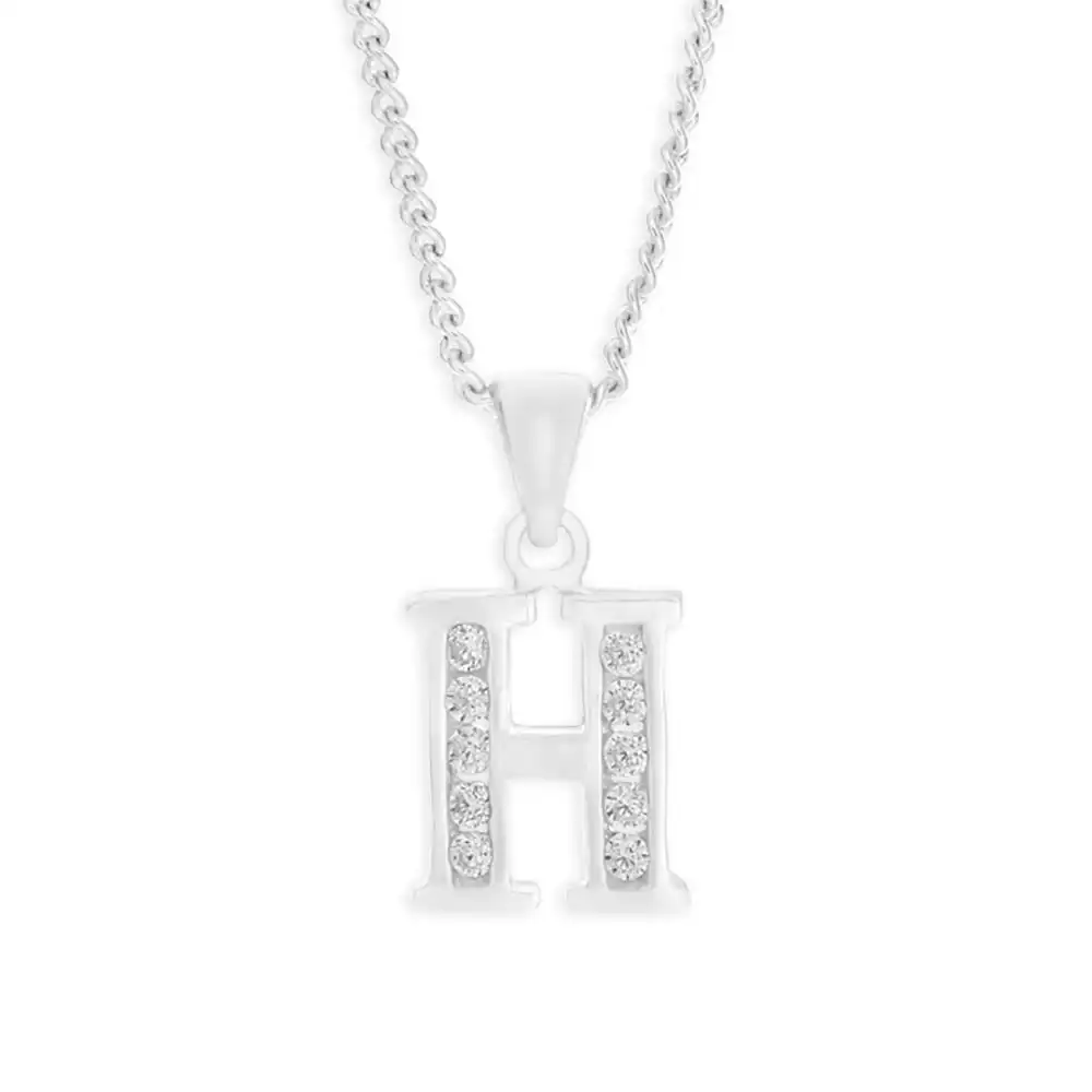 Sterling Silver Cubic Zirconia  Initial "H" Pendant