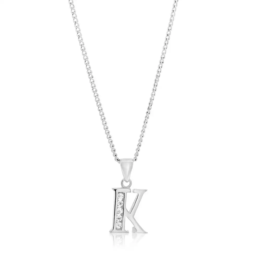 Sterling Silver Cubic Zirconia  Initial "K" Pendant