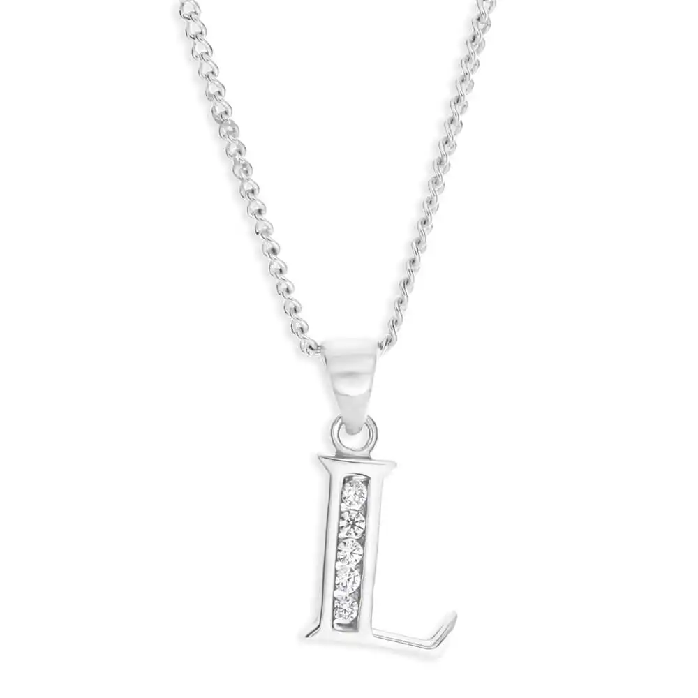 Sterling Silver Cubic Zirconia  Initial "L" Pendant