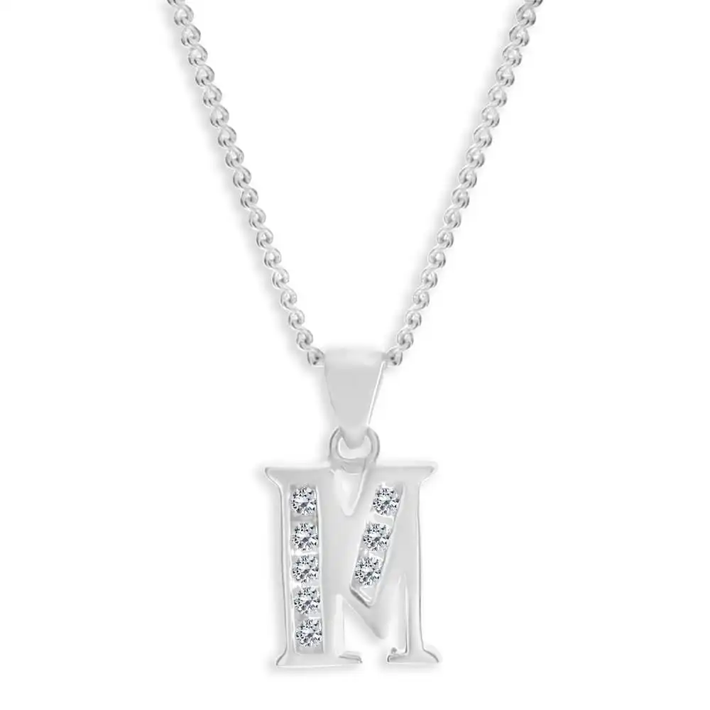 Sterling Silver Cubic Zirconia  Initial "M" Pendant