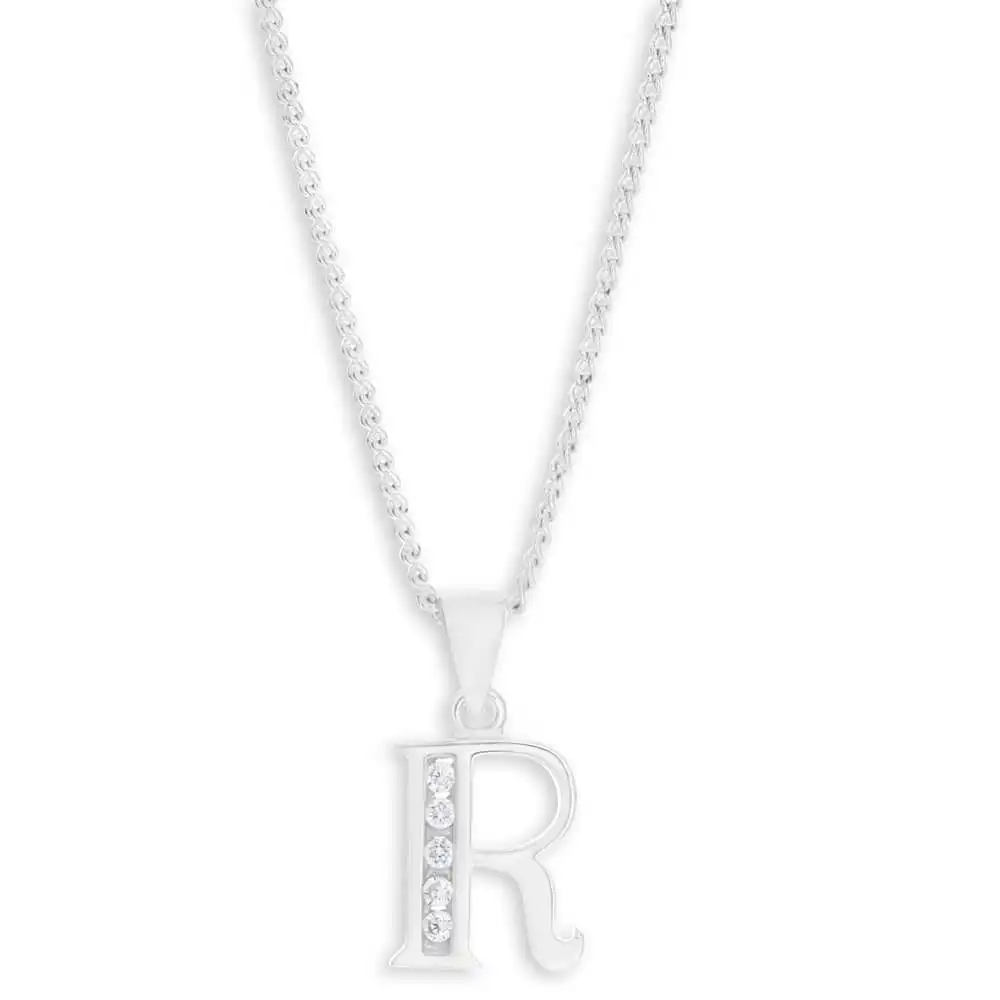 Sterling Silver Cubic Zirconia  Initial "R" Pendant