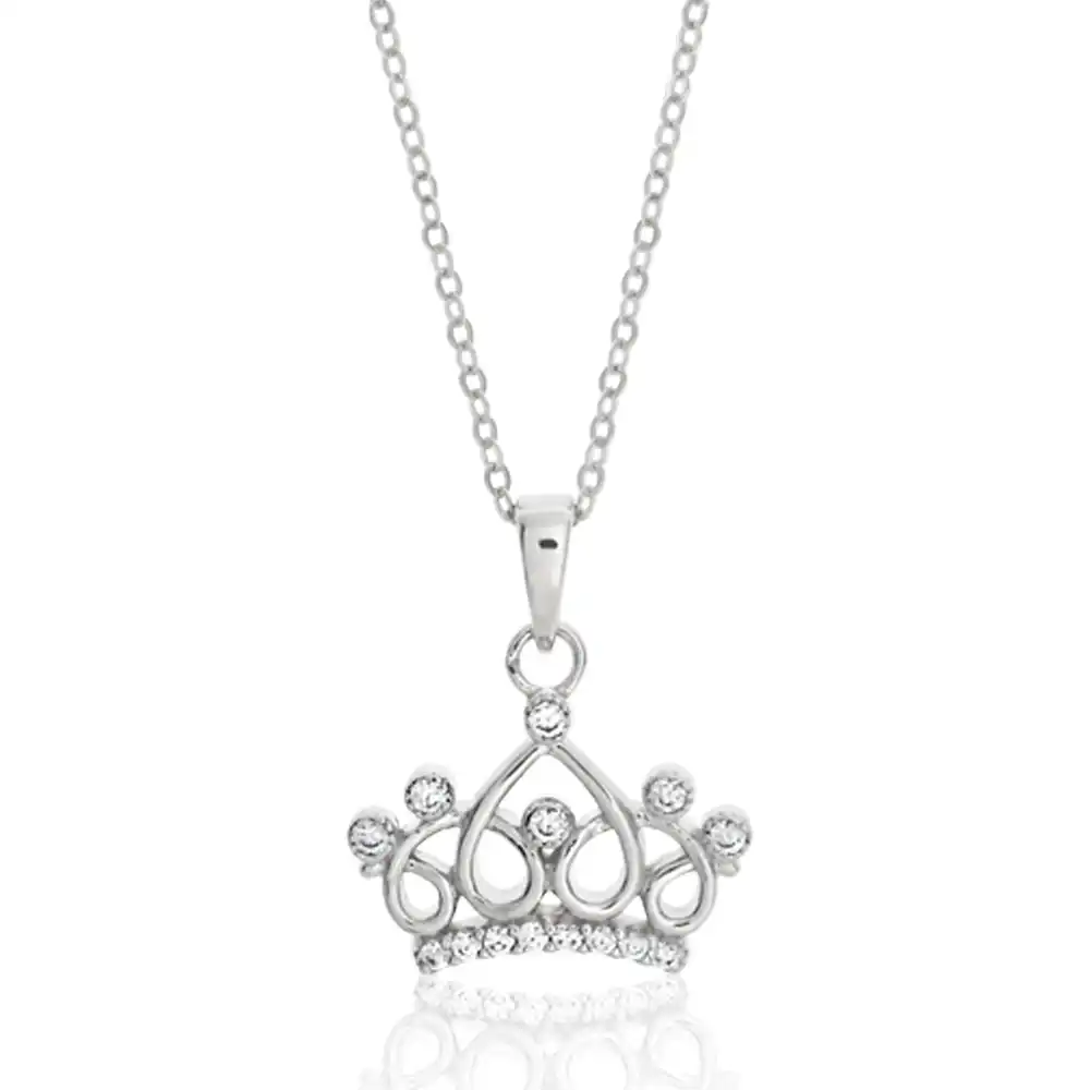 Sterling Silver Cubic Zirconia Princess Crown Pendant