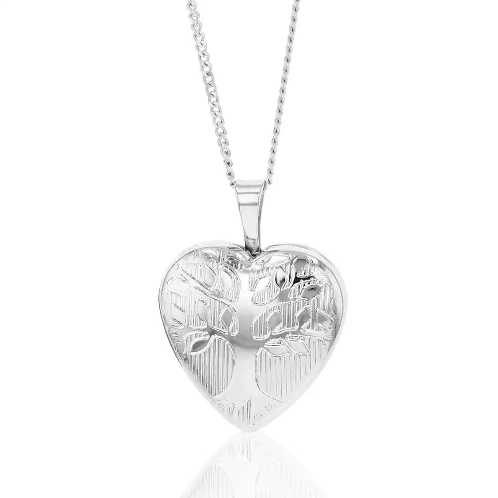 Sterling Silver Tree of Life 16mm x 21mm Heart Locket Rhodium Plated
