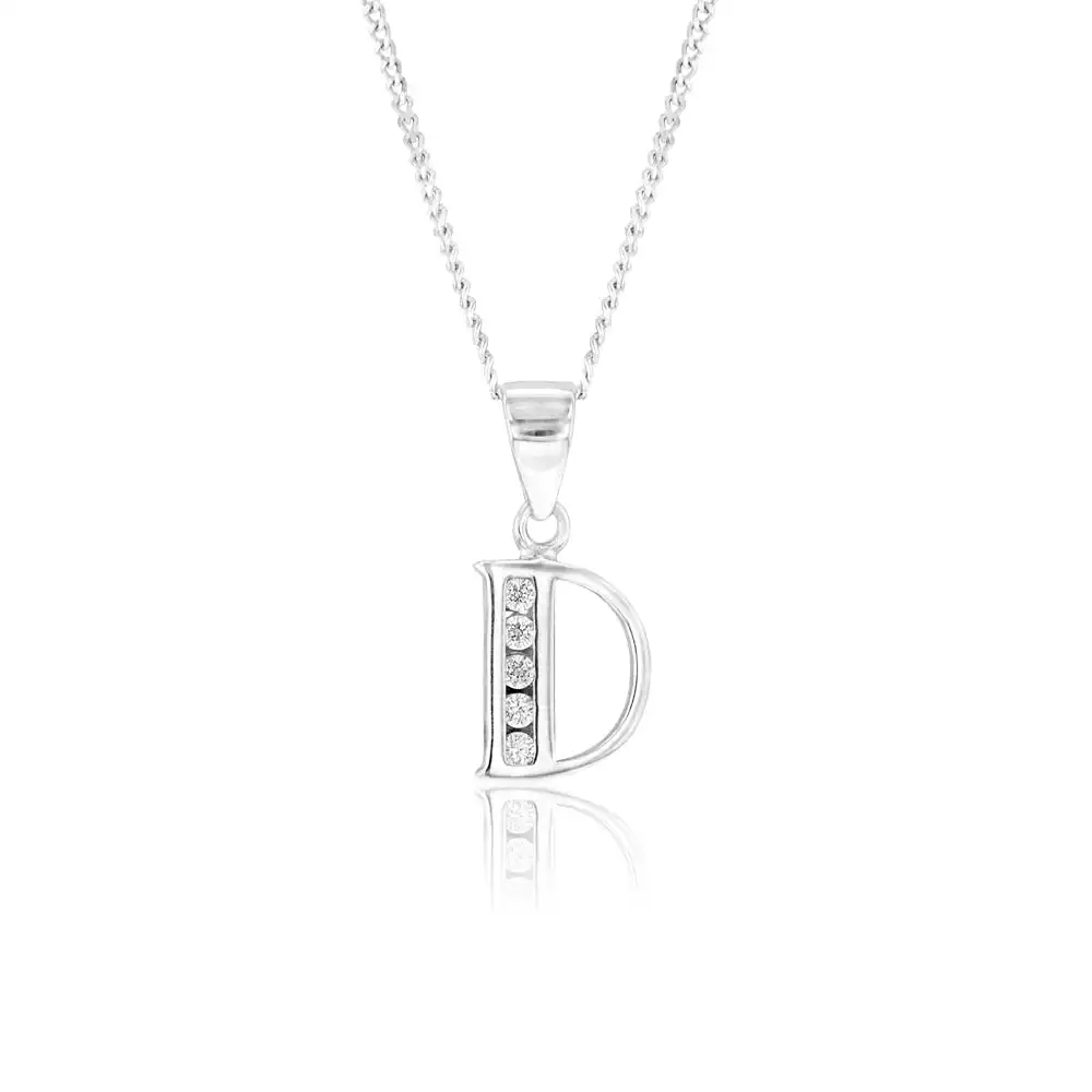 Sterling Silver Cubic Zirconia  Initial "D" Pendant