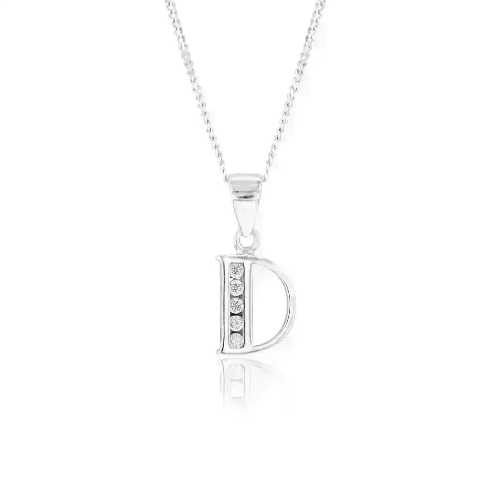 Sterling Silver Cubic Zirconia  Initial "D" Pendant