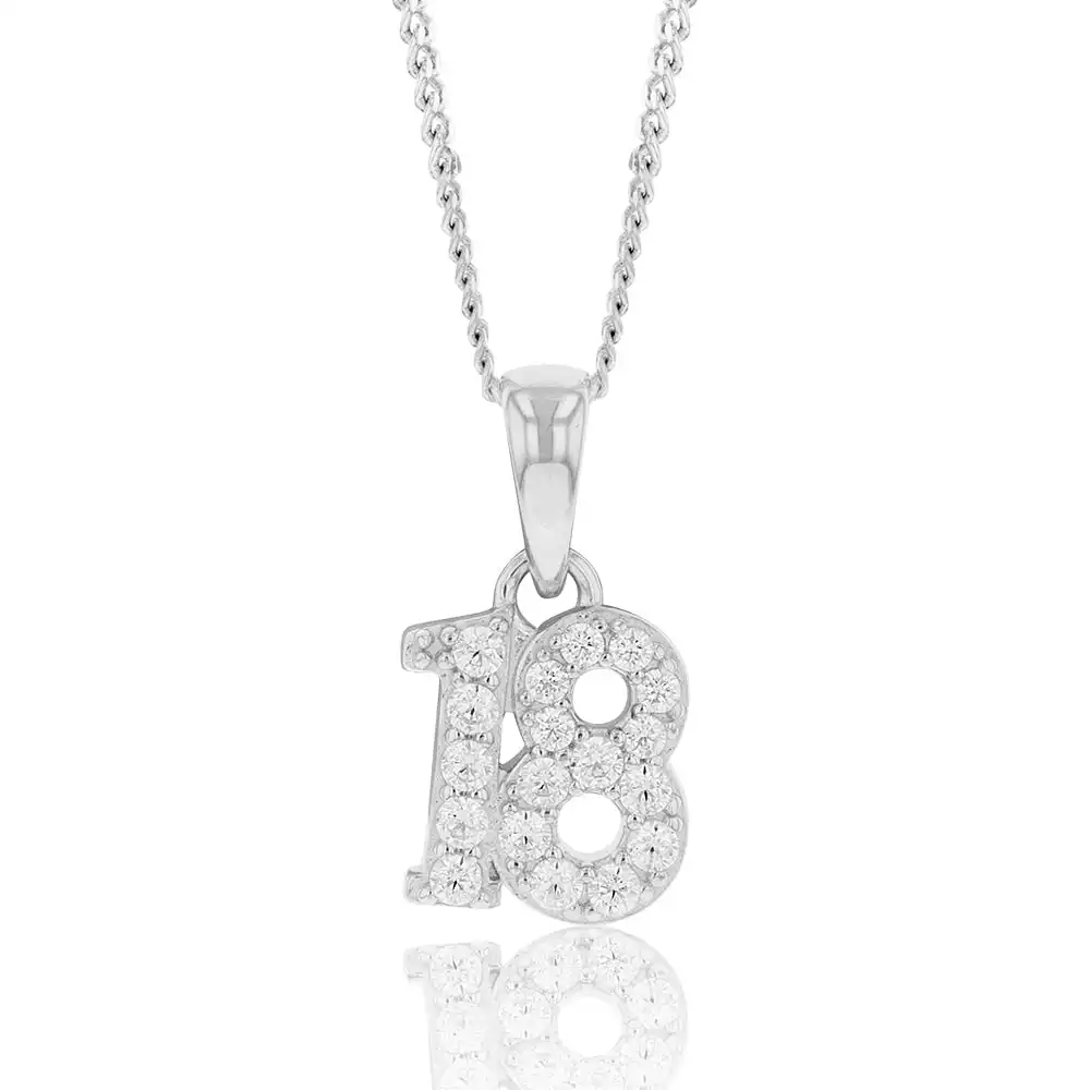 Sterling Silver Cubic Zirconia 8.5mm Number "18" Pendant