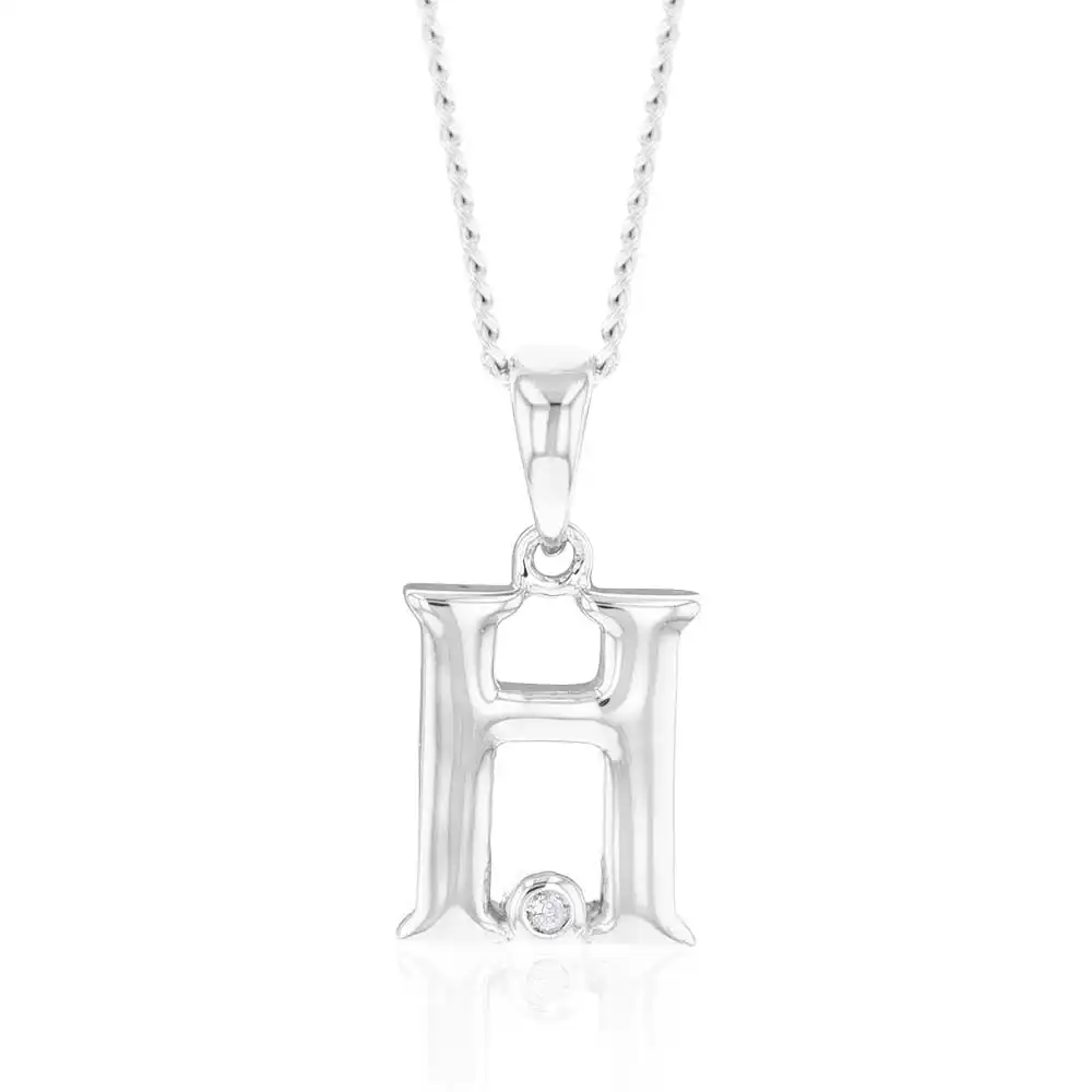 Silver Pendant Initial H set with Diamond
