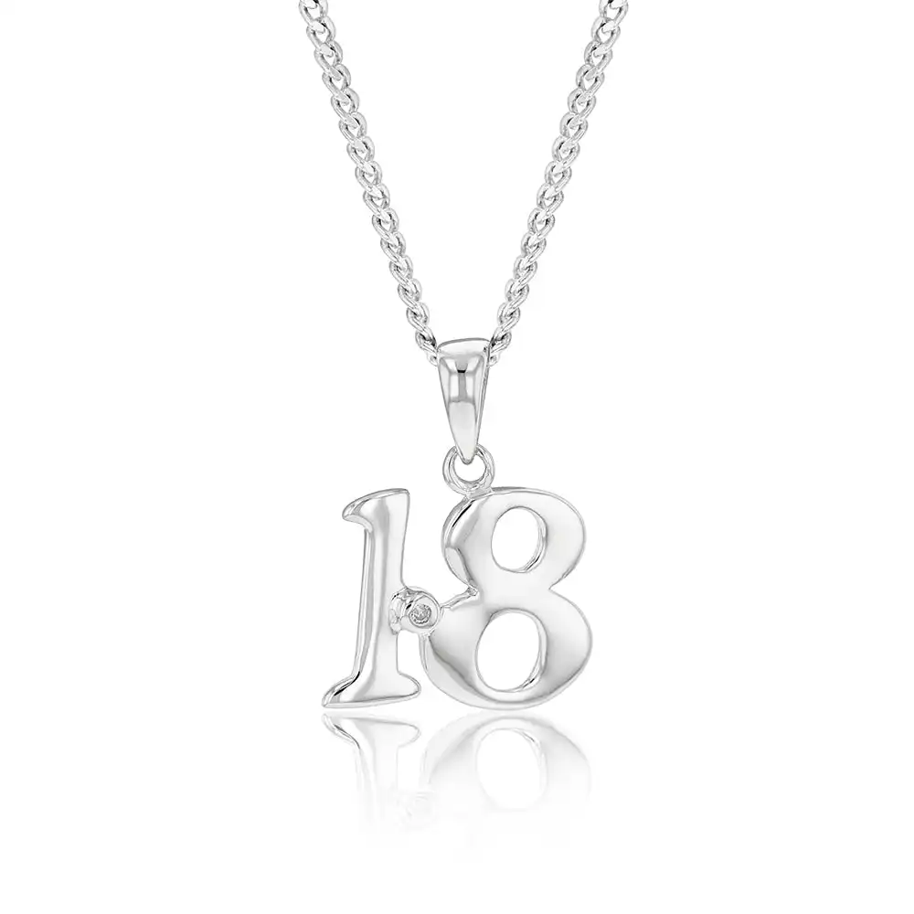 Silver Pendant Number 18 set with Diamond