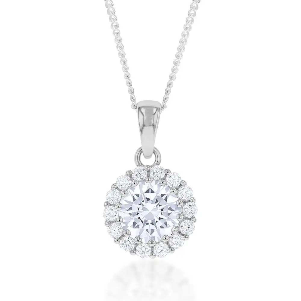 Sterling Silver White Cubic Zirconia Halo 11mm Pendant