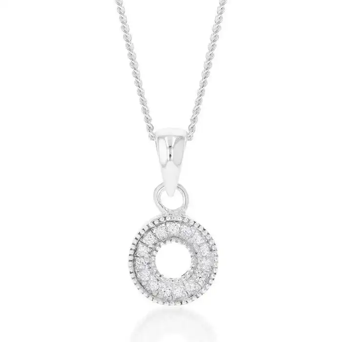 Sterling Silver Cubic Zirconia On Circle Pendant